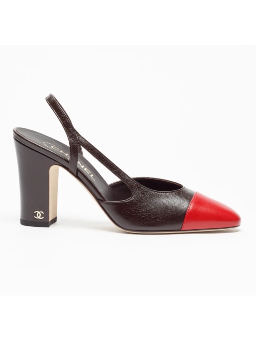 Chanel 26S Blazy Dark Brown Red CC Coco Sling Slingback Block Heel Pump 39.5c